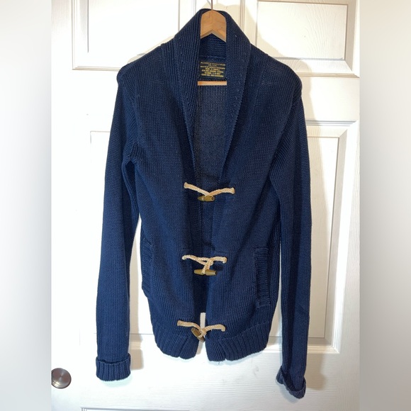 All Saints Sweaters - All Saints Ernst Navy Blue Cardigan with Toggle Closures